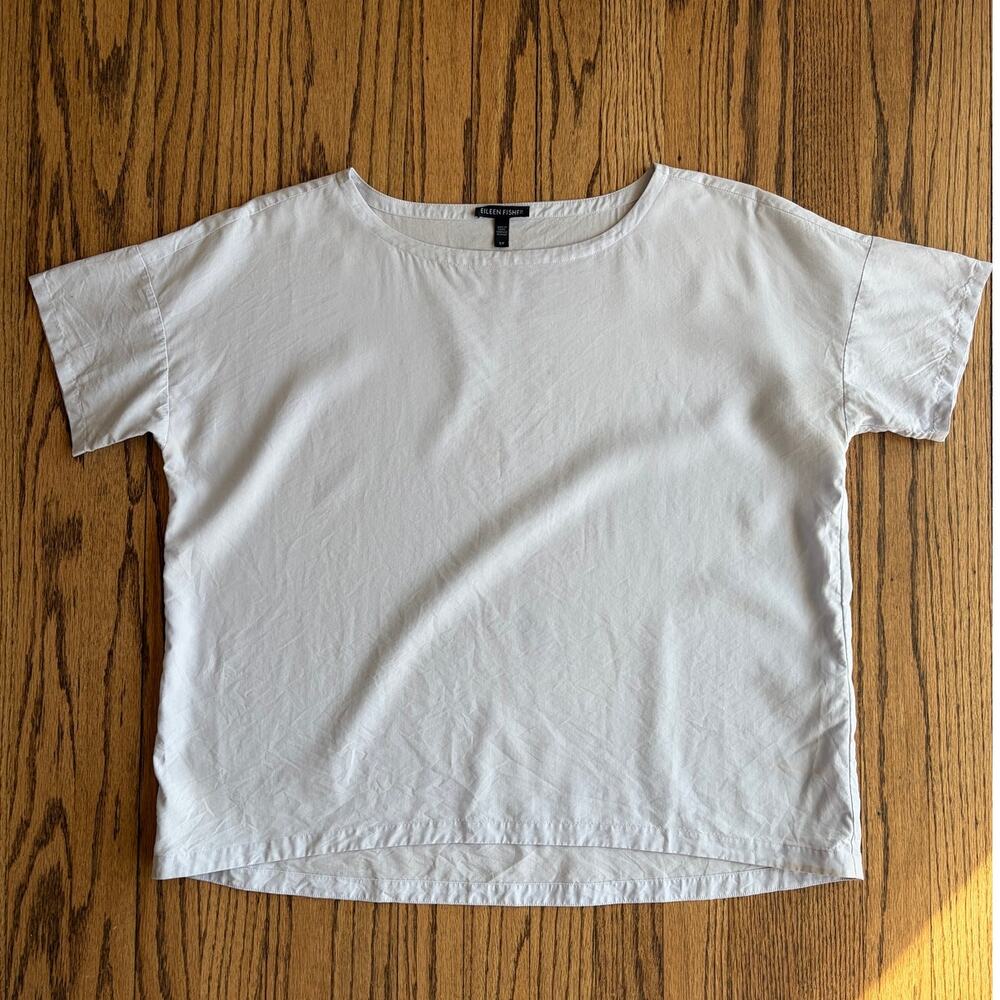 Eileen Fisher Tencel Bateau Neck Top (Pale Blue) Sz SP‎